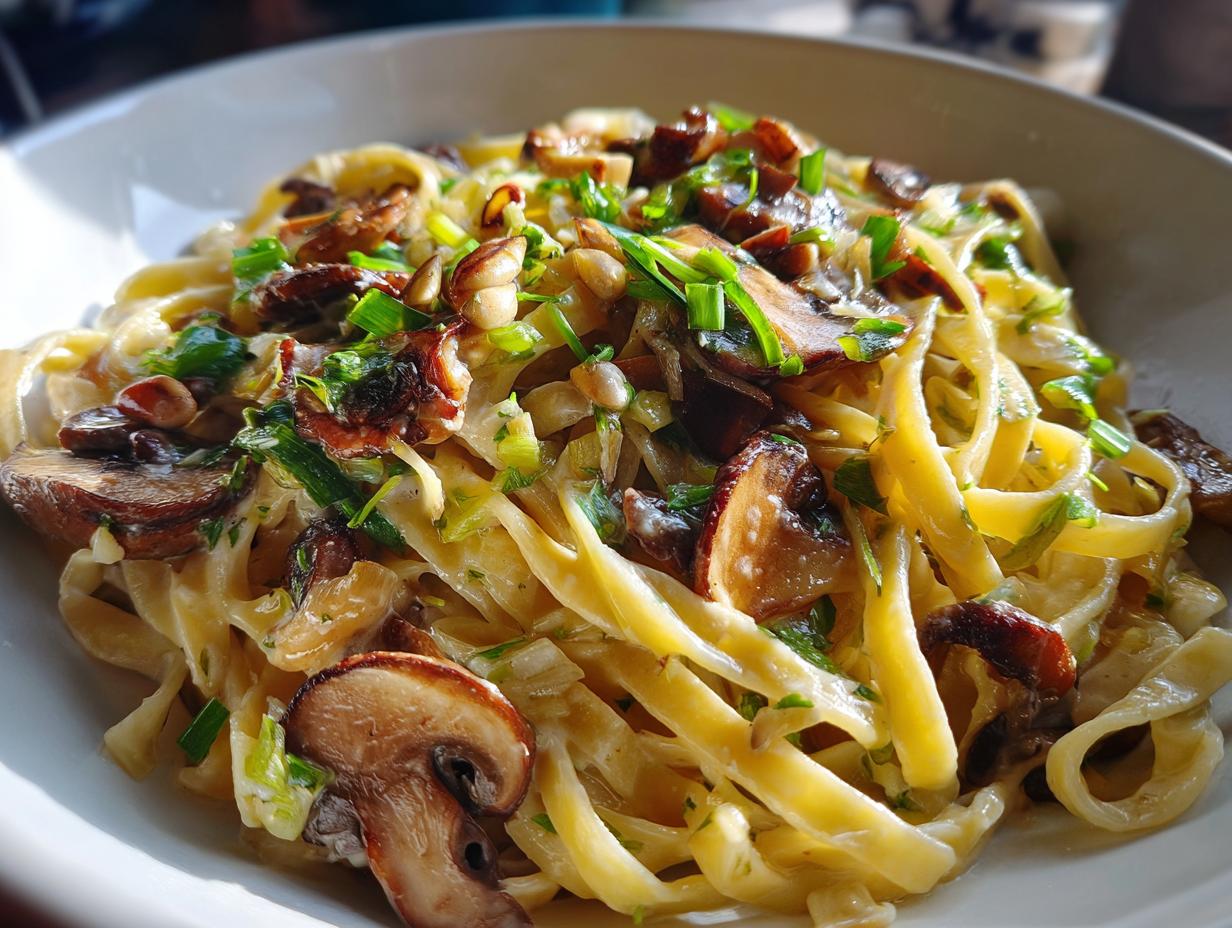 Caramelized Leek and Mushroom Gruyere Pasta
