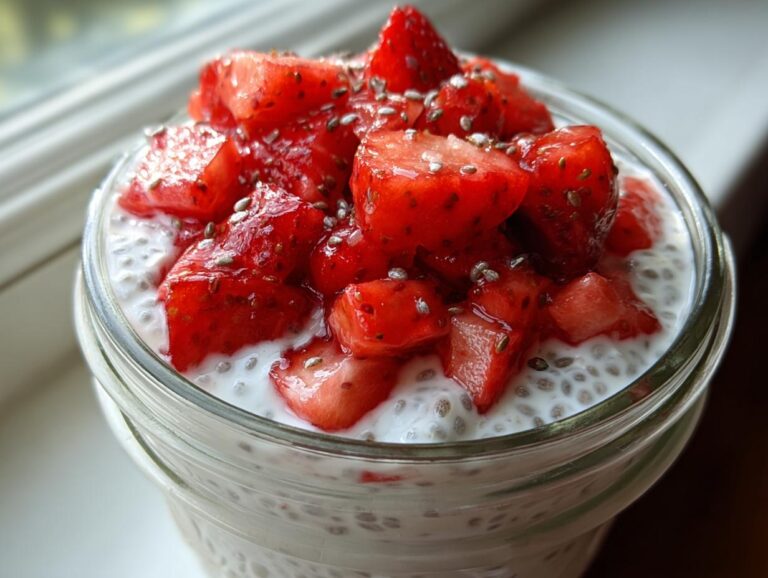 Creamy Strawberry Chia Seed Pudding with Coconut Milk