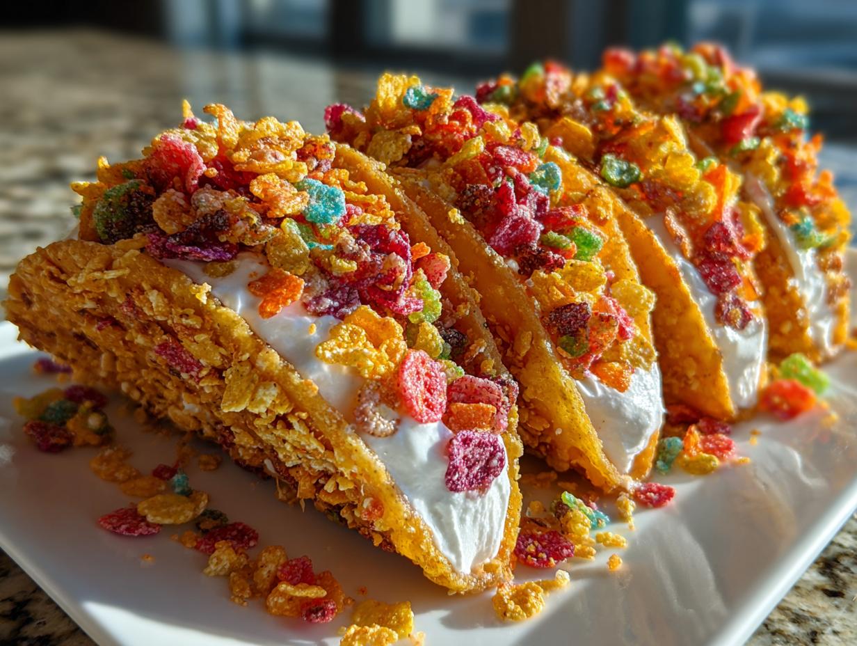 Fruity Pebbles Cheesecake Tacos