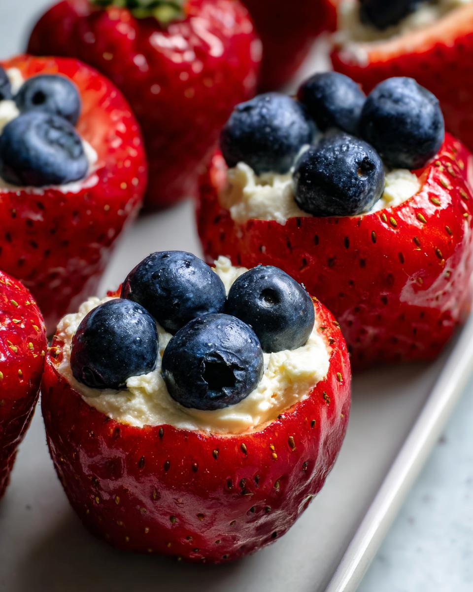 Red, White, and Blue Cheesecake Strawberries - detail 3