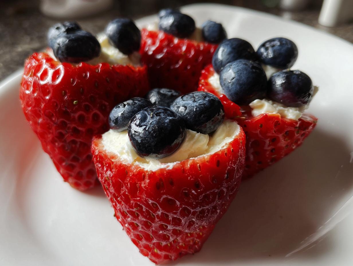 Red, White, and Blue Cheesecake Strawberries