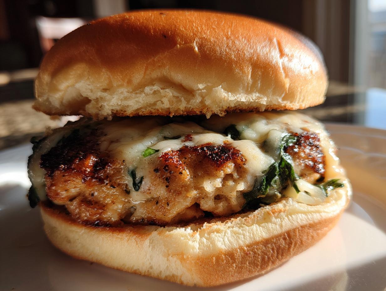 White Cheddar and Spinach Chicken Burgers