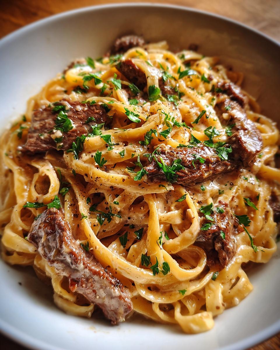 creamy beef and garlic butter pasta - detail 2