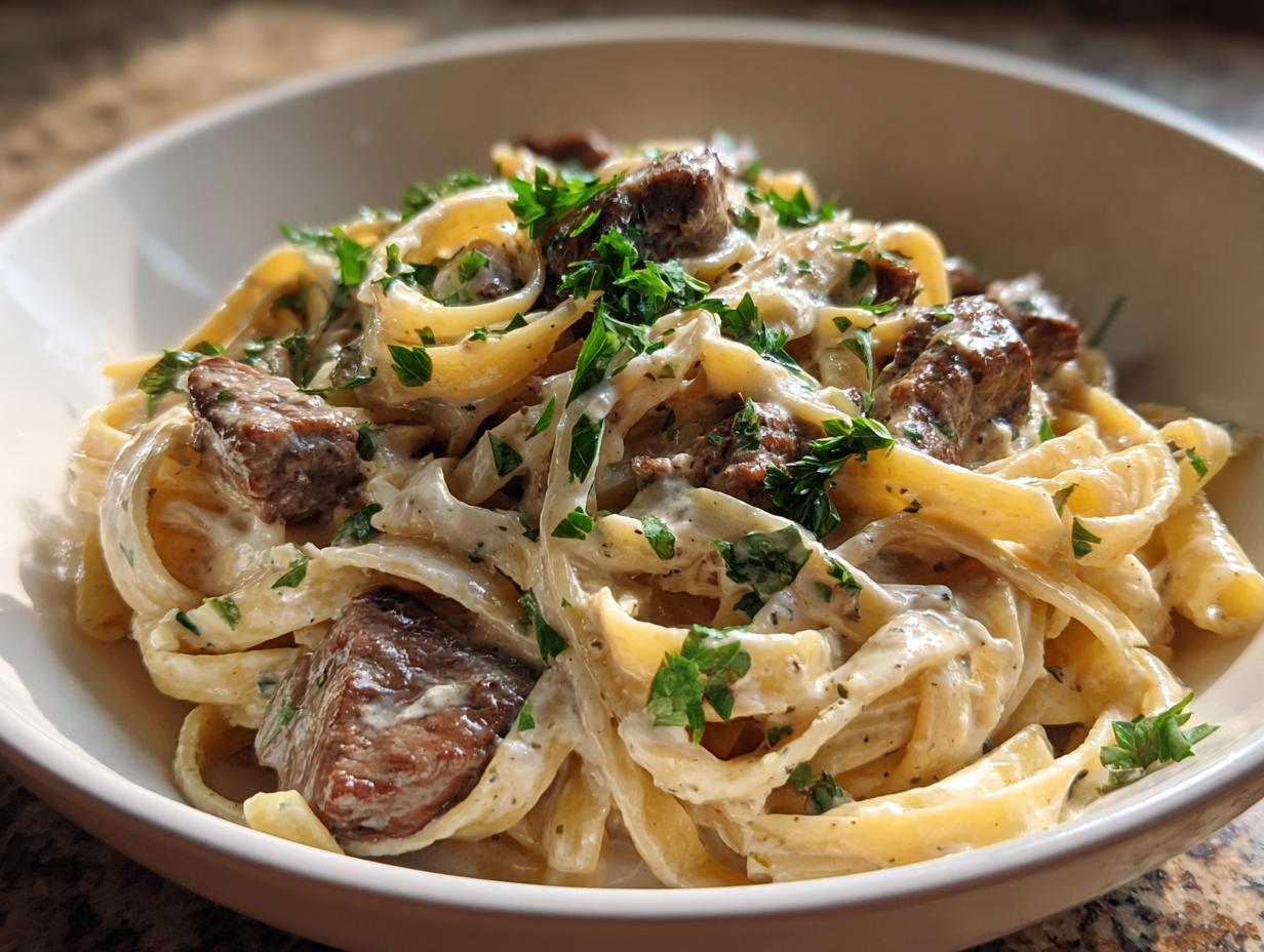 creamy beef and garlic butter pasta