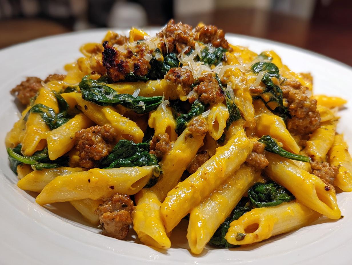 Creamy Butternut Squash Pasta with Sausage and Spinach