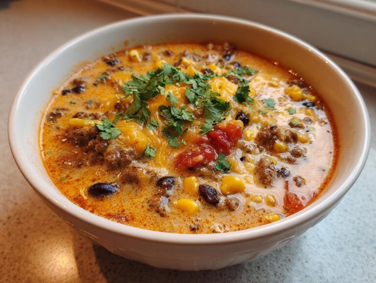 Creamy Cheesy Ground Beef Taco Soup Recipe