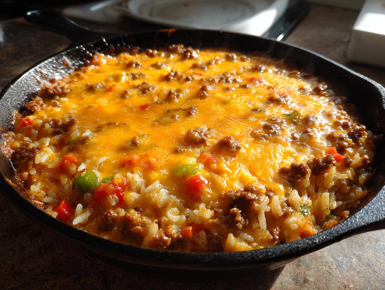 One-Pan Cheesy Ground Beef Rice Casserole