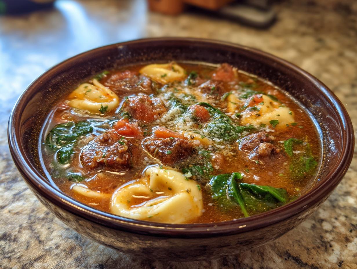 Sausage Tortellini Soup with Spinach