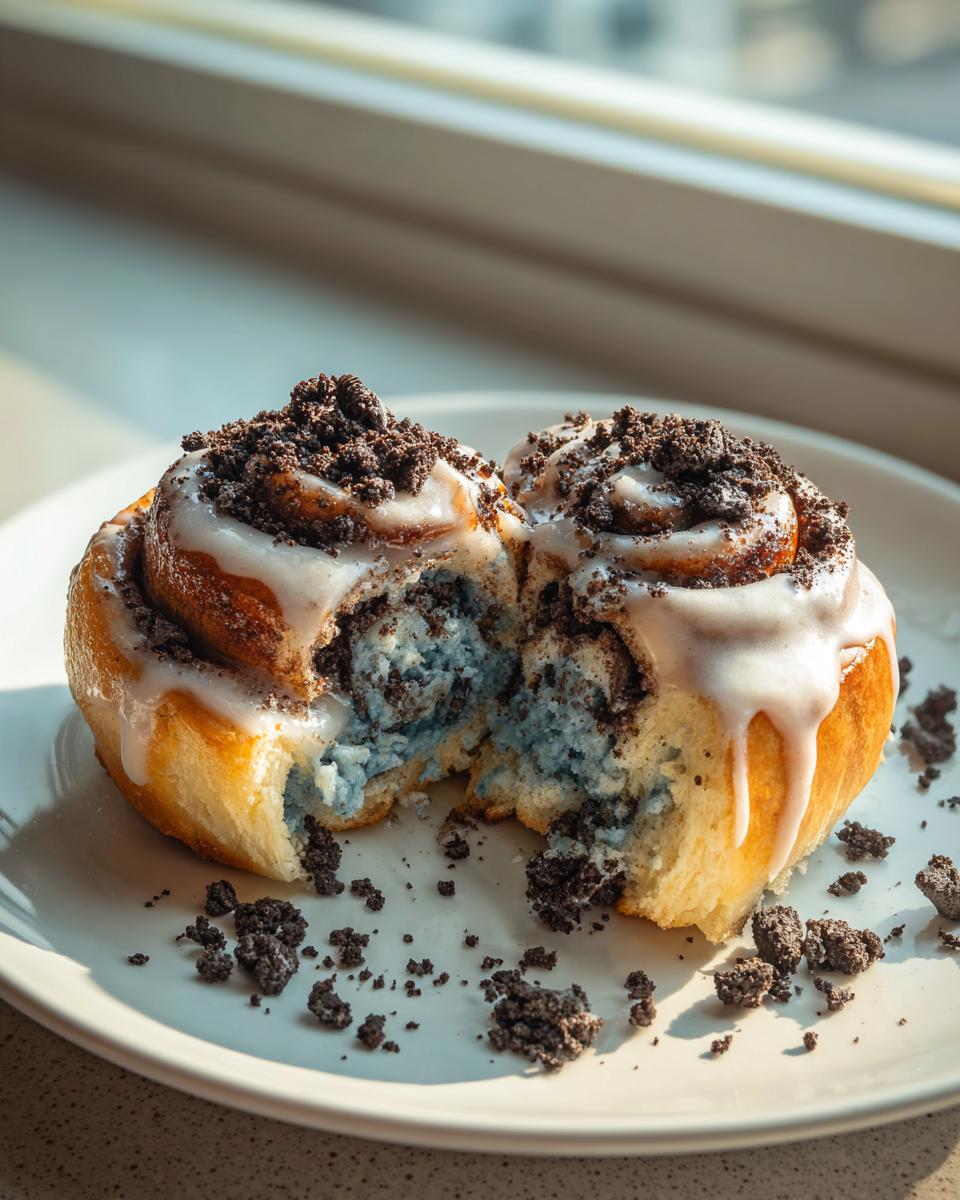 Blue Cookie Monster Cinnamon Rolls with Oreo Crumbles - detail 2