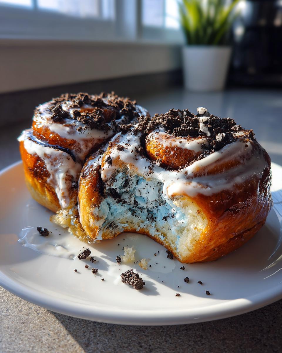 Blue Cookie Monster Cinnamon Rolls with Oreo Crumbles - detail 3