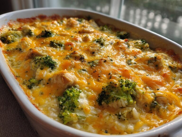 Creamy Chicken Broccoli Rice Cheese Casserole