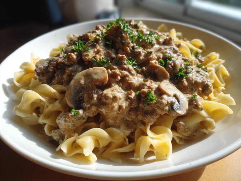 Creamy Ground Beef Stroganoff