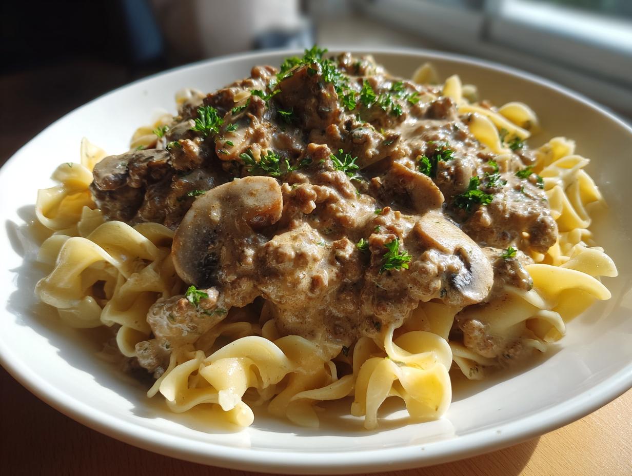 Creamy Ground Beef Stroganoff