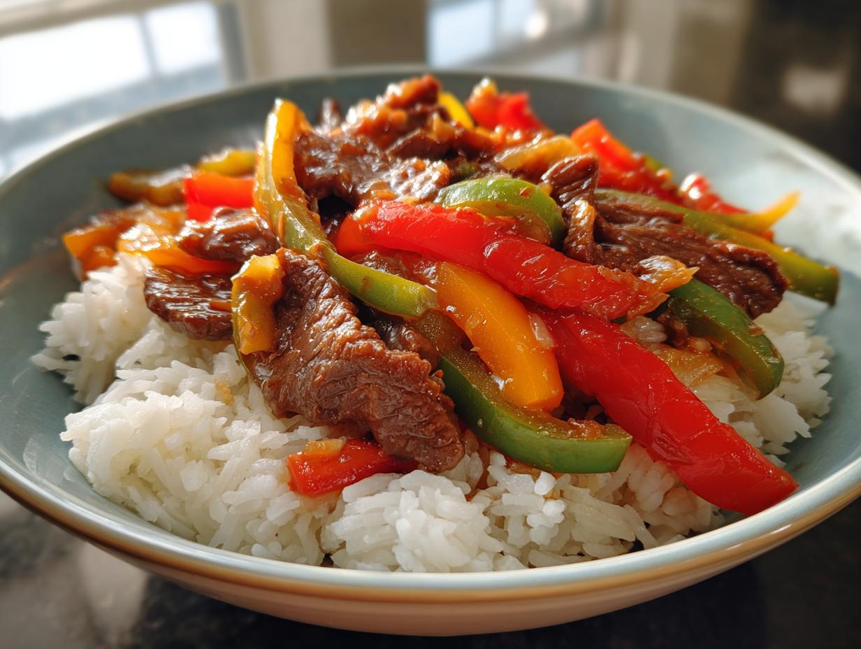 Healthy Beef and Pepper Rice Bowl