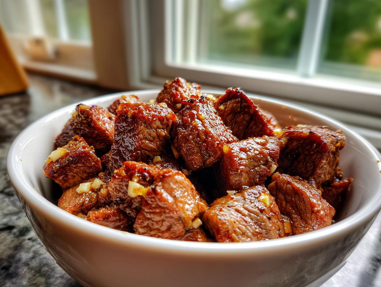 High Protein Slow Cooker Garlic Butter Beef Bites