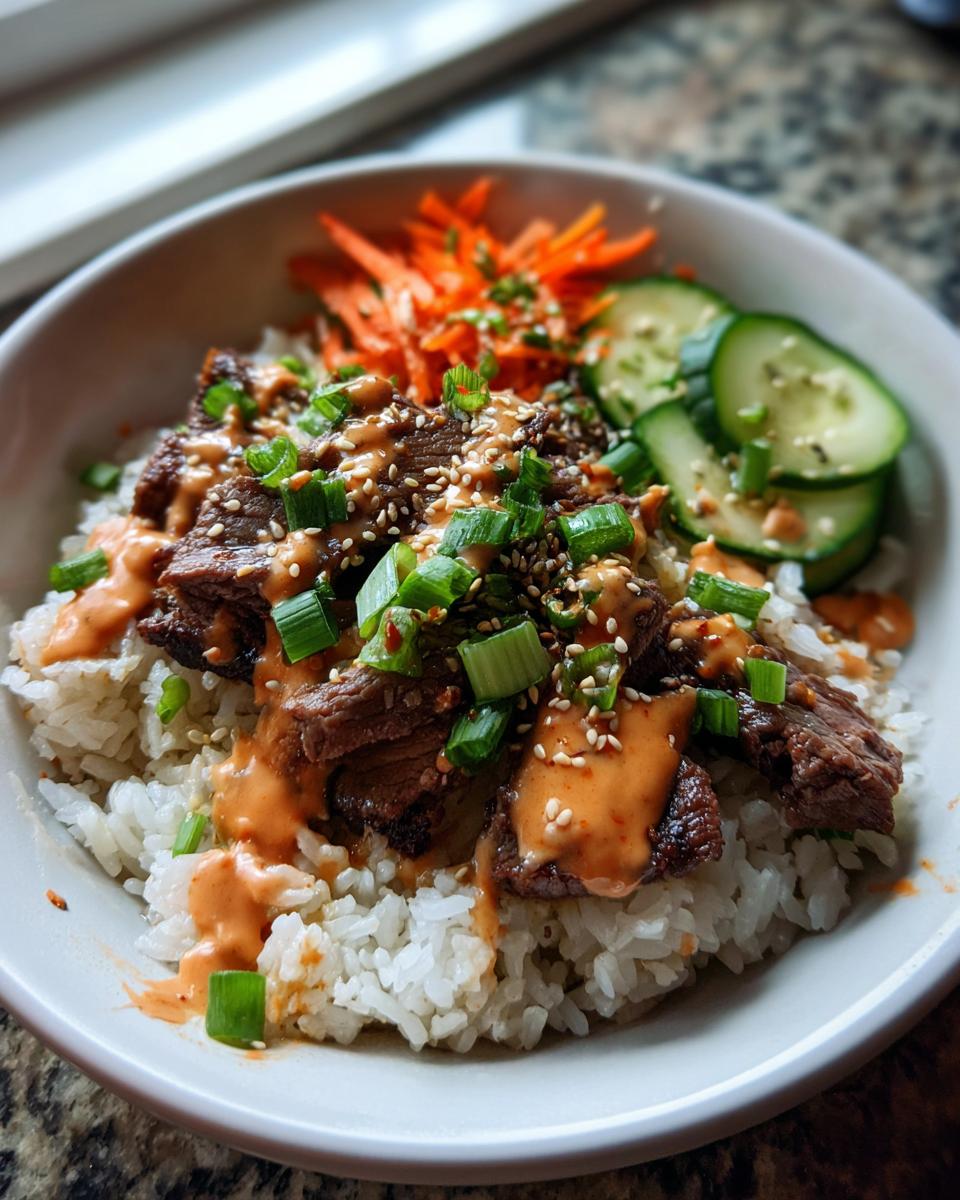 Korean BBQ Steak Rice Bowls with Spicy Cream Sauce - detail 1