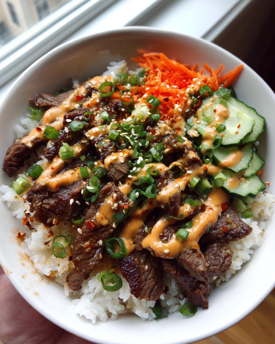 Korean BBQ Steak Rice Bowls with Spicy Cream Sauce - detail 2