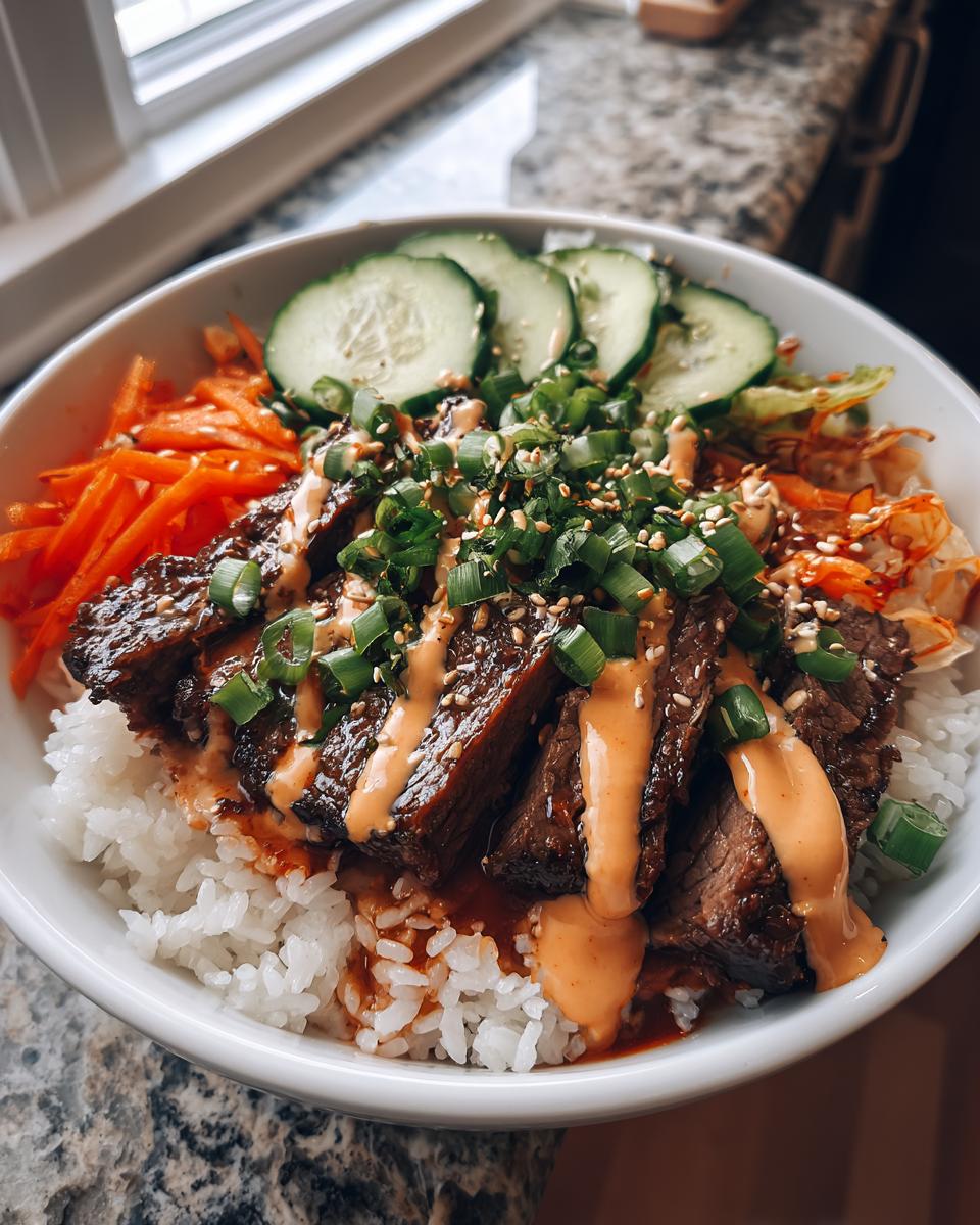 Korean BBQ Steak Rice Bowls with Spicy Cream Sauce - detail 3