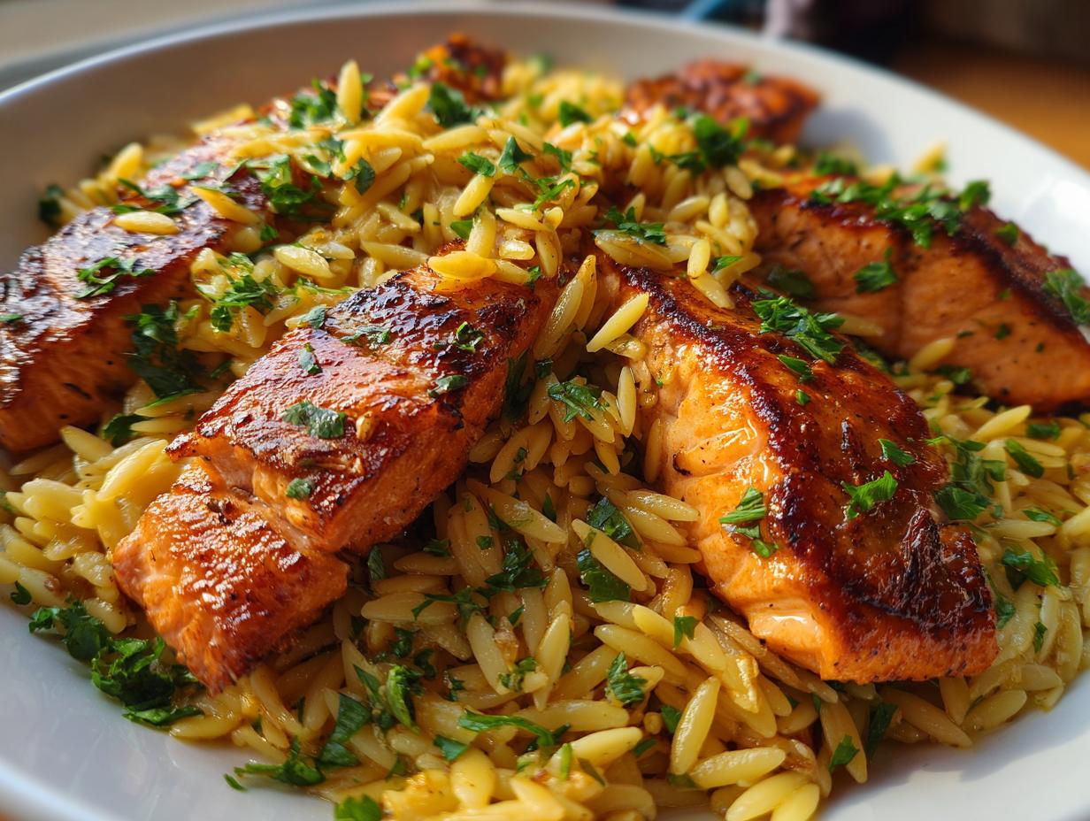 Seared Salmon with Lemon Orzo