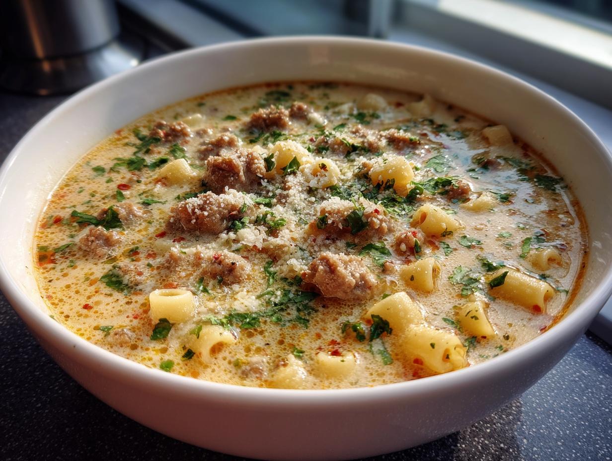 Creamy Parmesan Italian Sausage Ditalini Soup