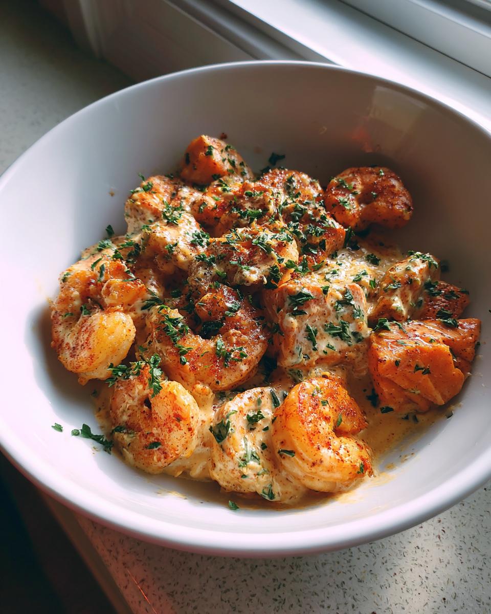 Cajun Shrimp and Salmon with Garlic Cream Sauce - detail 1