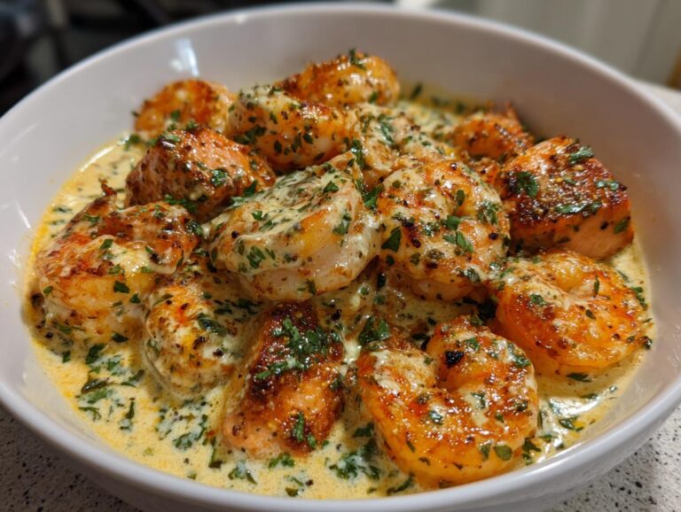 Cajun Shrimp and Salmon with Garlic Cream Sauce