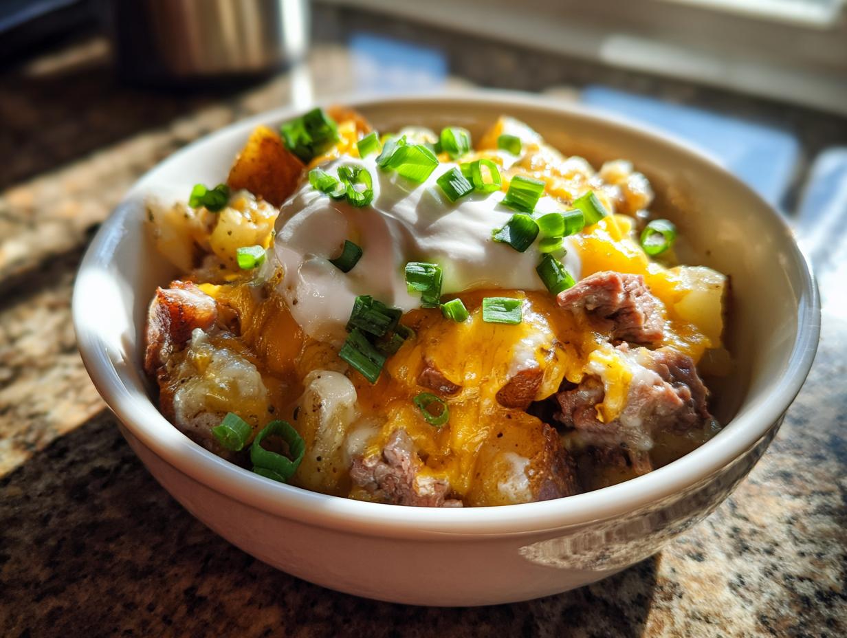 Crockpot Loaded Steak & Potato Bake