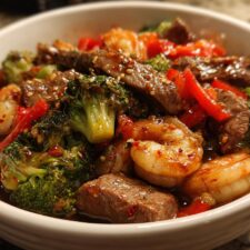 Steak and Shrimp Stir-Fry with High Protein