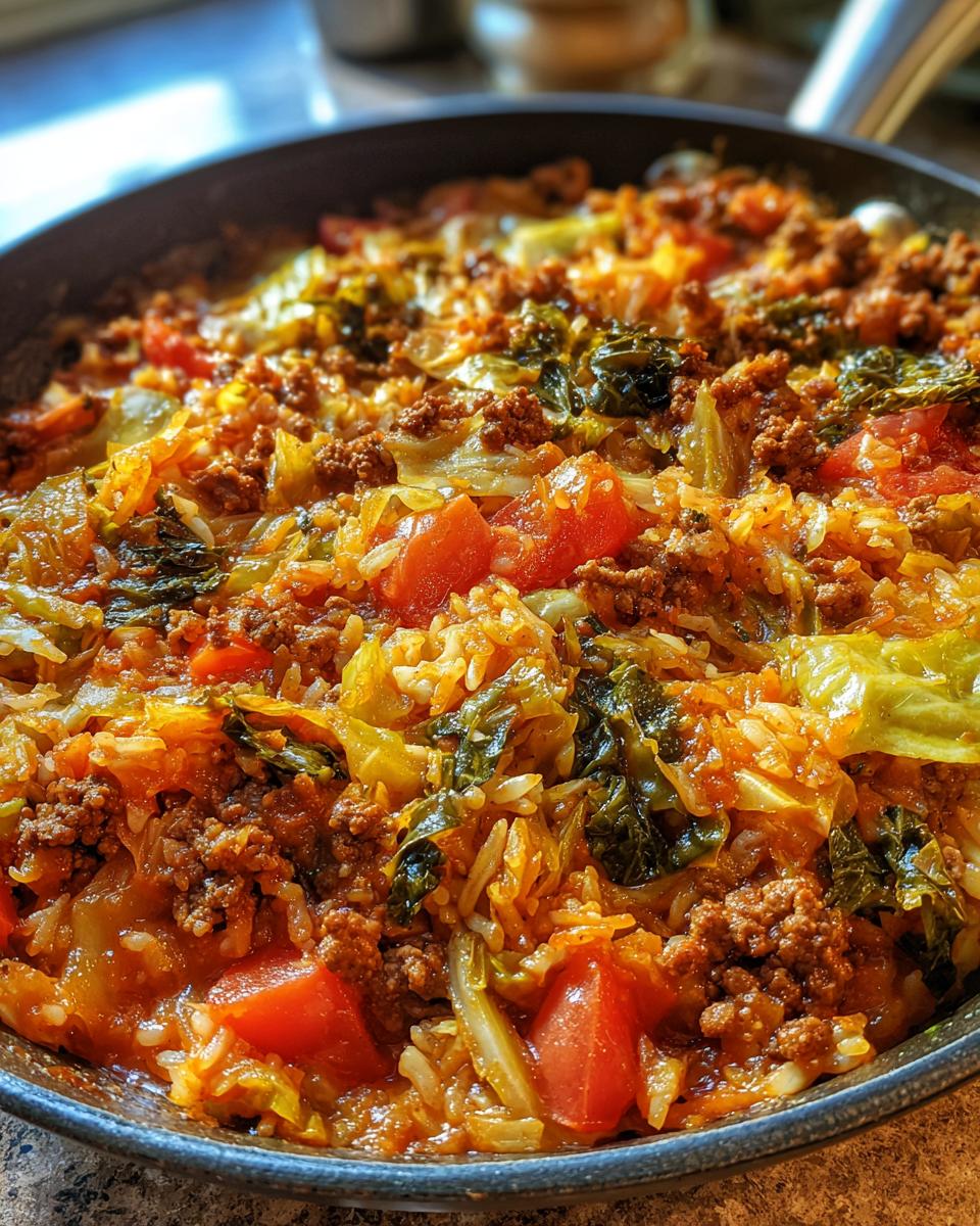One-Pan Unstuffed Ground Beef Cabbage Roll Casserole