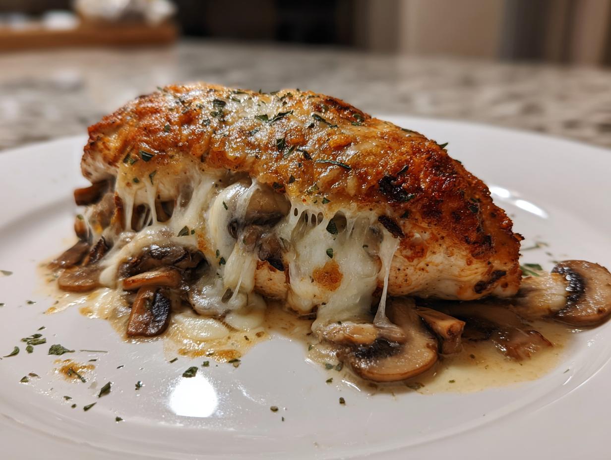 Cheesy Garlic Butter Mushroom Stuffed Chicken