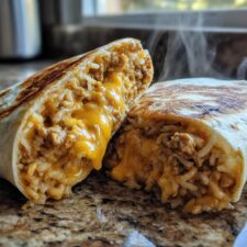 Cheesy Ground Chicken and Rice Burritos