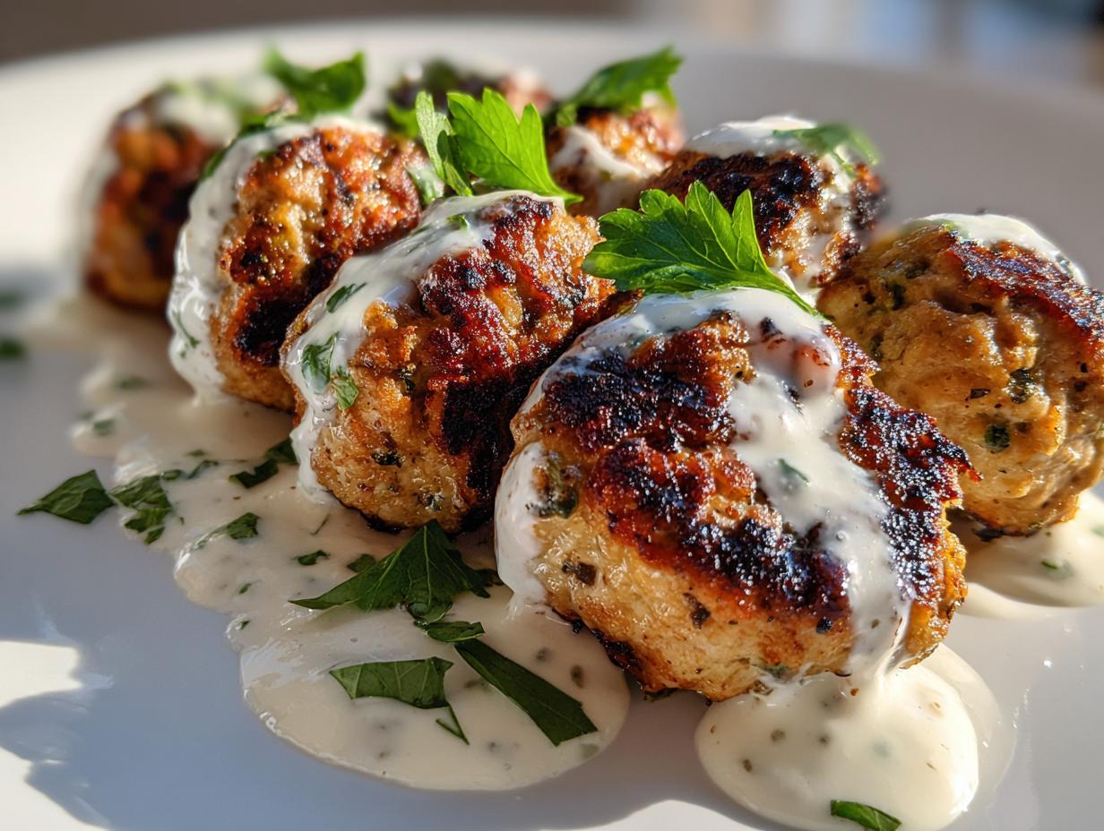 Chicken Kofta with Creamy Garlic Yogurt Sauce