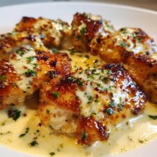 Creamy Baked Chicken Thighs with Garlic Sauce