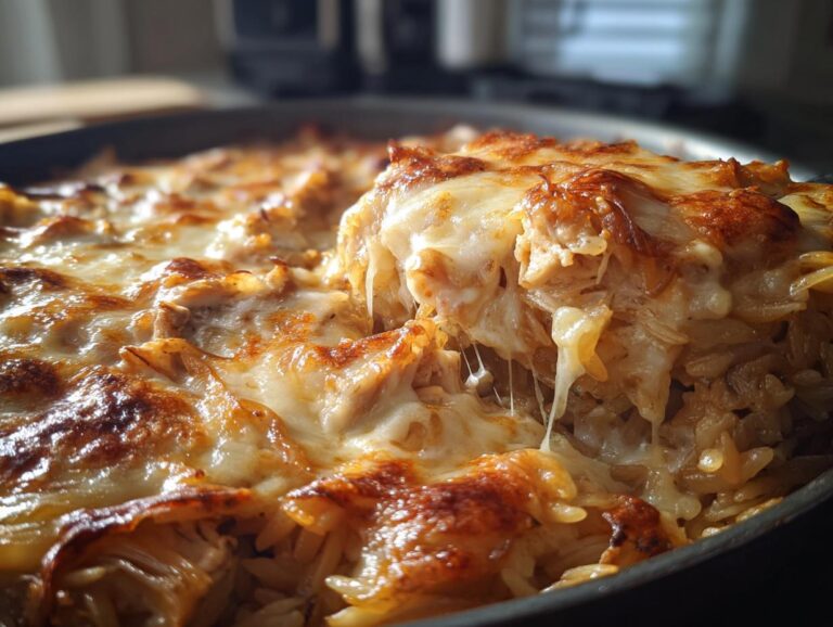 French Onion Chicken Orzo Casserole