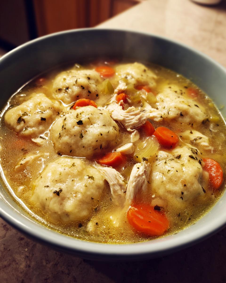 One Pot Chicken Dumpling Soup with refrigerated biscuit dough - detail 2