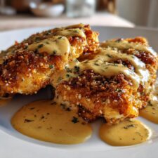 Pretzel Chicken with Mustard-Cheddar Sauce
