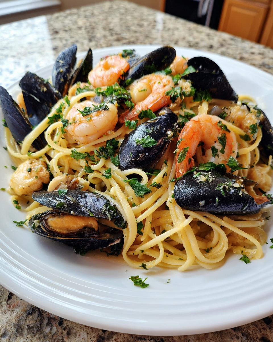 Seafood Pasta with Linguine, Shrimp, and Mussels - detail 2