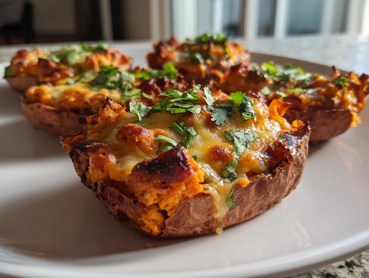 Chili Stuffed Sweet Potato Skins