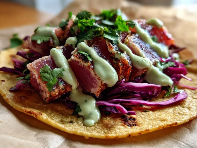 Tuna Tacos with Avocado Cream